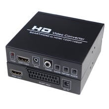 Conversor de vídeo pal/ntsc scart + hdmi para hdmi, caixa para conversão de vídeo 1080p upescaler com saída de áudio coaxial de 3.5mm para console de jogos, dvd, stb 2024 - compre barato