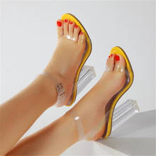 Transparent PVC band Thick High Heels Shoes Women's Sandals Platform Ankle Belt Buckle Sandals Women Black Khaki 2024 - buy cheap