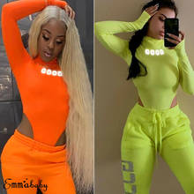 Autumn Sexy Women Bodysuit Neon Green Bodysuit Slim Fit Jumpsuit Long Sleeves Tops 2024 - buy cheap