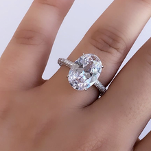 Anel de prata esterlina 100%, corte oval, 4ct, diamante simulado, luxo, dedo, aliança de casamento, para mulheres, joia, presente 2024 - compre barato