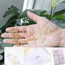 Collar de dibujo personalizado para niños y mujeres, cadena de oro y plata, foto personalizada de acero inoxidable, joyería artística personalizada 2024 - compra barato