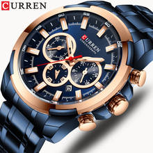 CURREN-relojes deportivos de lujo para hombre, cronógrafo de pulsera de cuarzo, de acero inoxidable, resistente al agua, color azul 2024 - compra barato