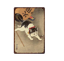 Pôster japonês para gato samurai, placas vintage de metal para arte na parede, decoração retrô de casa, 30x20cm, pôster de metal, 2024 - compre barato