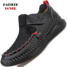 2021 New Men's Handmade Genuine Leather Mesh Splicing Sandals Summer Classic Black Beach Sandals Fashion Casual Slippers Size 48 2024 - compra barato