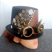 Punk Black Fedora Steampunk Gears Spikes Leather Men/Women Top Hat With Googles Gothic Party Festival Hats Accessories 2024 - buy cheap