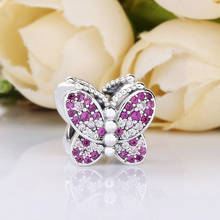 Free Shipping Authentic 925 Sterling Silver Dazzling Pink Butterfly Charms Fit Original Bracelet For Women DIY Jewelry S925 Bead 2024 - buy cheap