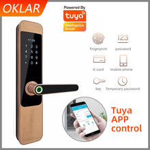 OKLAR биометрический замок со сканером отпечатков пальцев, интеллектуальный замок безопасности с Wi-Fi, приложение Tuya, пароль, RFID, дверной замок для электронных отелей 2024 - купить недорого