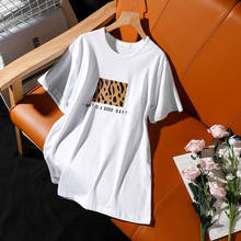 Verão 2021 nova estampa de leopardo camiseta feminina de manga curta de alta qualidade algodão confortável topos solto moda lazer pullovers 2024 - compre barato