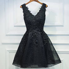 VESHJA DASMES модное Черное короткое вечернее платье сексуальное с v-образным вырезом без рукавов вечернее платье с кружевной аппликацией платье Vestido De Noche 2024 - купить недорого