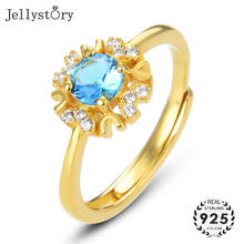 Jellystory, классическое 925 пробы Серебряное кольцо, сапфир, циркон, драгоценные камни, открытые кольца для женщин, хорошее ювелирное изделие, свадебные подарки, золотой цвет 2024 - купить недорого