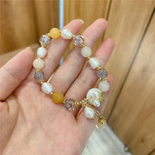 Novo estilo bracelete de pérolas barrocas naturais para mulheres, cristal amarelo feito à mão, pulseira com contas, moda joia ybr432 2024 - compre barato
