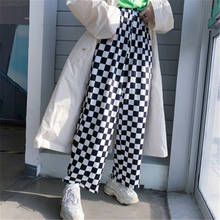 Pantalones a cuadros para mujer, pantalón holgado, ajustado, con bolsillos, color blanco y negro, estilo Harajuku, Otoño, 2020 2024 - compra barato