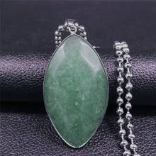 Leaf Green Natural Stone Stainless Steel Charm Necklaces Women Silver Color Big Long Necklace Jewelry gargantilla mujer N5002S04 2024 - buy cheap