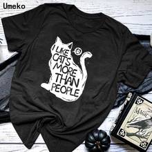 Umeko-Camiseta con estampado de "I LIKE CATS" para mujer, ropa informal con cuello redondo, 5XL talla grande, manga corta, verano, 2020 2024 - compra barato