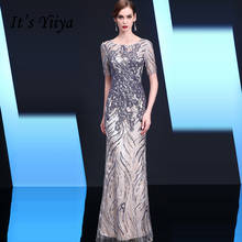 It's Yiiya Sequined Evening Gown Short Sleeve Illusion O-Neck Robe De Soiree K163 Straight Floor-Length Evening Dress 2020 2024 - buy cheap