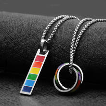 Trendy Rainbow Double Circle Necklaces Pendant Minimalist Rectangle Lesbian Gay Pride LGBT Stainless Steel Jewelry for Women 2024 - buy cheap