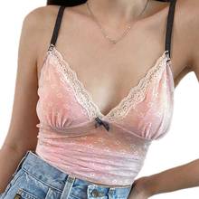 Pink Cute Aesthetic Tops Female Lace Trim Flower Bow Kawaii Clothes Sleeveless V Neck Sexy Cami Tops Shirts 2024 - buy cheap