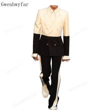 Gwenhwyfar New Stitching Contrast Color Mens Party Streetwears Men Slim Suit Stage Tuxedo Designer Slim Double-Breasted Suit Men 2024 - buy cheap