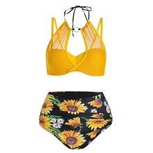 New Design Women Sunflower Sexy Push-Up Padded Bra Bikini Set Print Insert Bikini Swimwear Swimsuit Summer Swimsuit gift 2024 - buy cheap