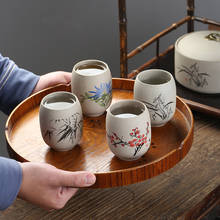 Japanese Retro Coarse Pottery Teacup Ceramic Office Kung Fu Master Cup Creative Hand Painted Plum Orchid Chrysanthemum Wine Mug