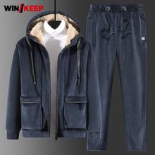 Men Lamb Wool Cotton Trousers Sport Suit Autumn Winter Thick Warm Hooded Jacket Elastic Waist Pants 2 Piece Running Set Oversuze 2024 - buy cheap