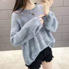 Suéter feminino casual de malha, gola redonda, blusa solta de manga longa para outono e inverno 2019 2024 - compre barato