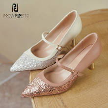 2021 new stiletto silver pink sequins Blingbling high-heeled shoes French spring and summer retro pointed Mary Jane shoes 2024 - buy cheap