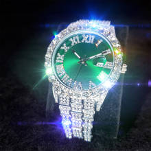 MISSFOX Green Roman dial men's watch Romantic Stainless steel watches man blingling white gold water resistant Quartz watch men 2024 - buy cheap