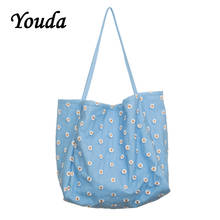 Youda весенние женские сумки через плечо сумка из сетчатой ткани сумка с вышивкой ромашки Высокое качество синяя сумка для покупок кошелек для девочек 2024 - купить недорого