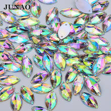 JUNAO-COSer Cristal AB de 6x12mm, 9x18mm, diamantes de imitación con forma de ojo de caballo, gemas acrílicas planas para coser en piedras de cristal, para manualidades de ropa DIY 2024 - compra barato