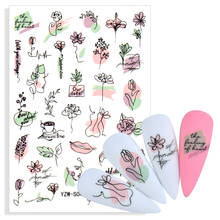 Abstract Women Face Nail Sticker Black Flower Leaf Dreamcatcher Hollow Animal Sketch Geometric Lines Nail Art Decorations Decal 2022 - buy cheap