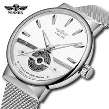 Fashion WINNER Men Automatic Watch Silver Simple Hollow Skeleton Slim Mesh Strap Wristwatch Mechanical Luminous Waterproof Clock 2024 - buy cheap
