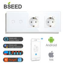 BSEED 2 Gang Wifi Switch  Double WiFi EU Sockets With White Black Gloden Crystal Glass Panel Control by Alexa Google Tuya App 2024 - buy cheap