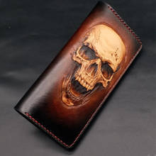 2020 Handmade Wallets Carving Skull Purses Men Long Clutch Vegetable Tanned Leather Wallet Card Holder 2024 - buy cheap