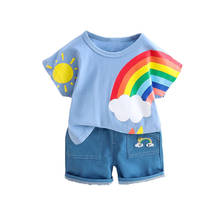 Новый летний костюм для маленьких мальчиков и девочек детская хлопковая футболка и шорты комплект из 2 предметов, модный костюм для малышей детский спортивный костюм 2024 - купить недорого