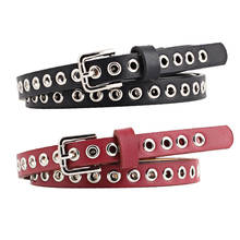 2020 Punk Style PU Leather Grommet belt for Women Metal Pin Buckle Red Black Blue Thin belts Strap Waistbelts for Ladies Jeans 2024 - buy cheap