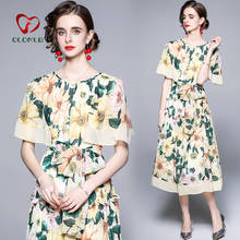 Banulin 2021 Summer Fashion Runway Boho Dress Women's Short Bating Sleeve Floral Print Elegant Sashes Party Chiffon Dress 2024 - buy cheap