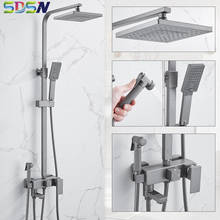 Bathroom Brass Shower Faucets Set Rainfall Shower Head Square Tube Hot and Cold Bathroom Shower Mixer Rotatble Shower Faucet Tap 2024 - buy cheap