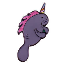 Party manatee brooch cute glitter unicorn pins pastel art badge sea animal jewelry funny kids girls gift 2024 - buy cheap