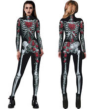 New Women Sexy Bodysuits Halloween Costumes For Women 3D Skull Rose Printing Jumpsuits Punky Back Yoga Day of the Dead 2024 - buy cheap