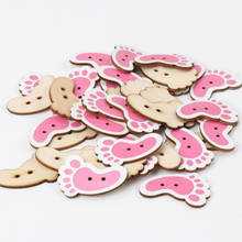 Button accessories for children's clothes Pink Foot Pattern Diy Wooden Buttons  Handmade Accessories Decoration 31x21mm 20pcs 2024 - buy cheap
