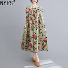 NYFS 2021 New Style Summer Dress Loose Folk-custom Printing Cotton Linen Woman Dress Vestidos Robe Dresses 2024 - buy cheap