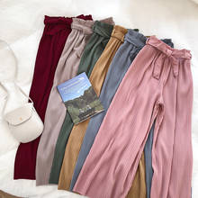 Autumn Wide Leg Pants Women Casual High Waist Pants with Bow Belt 2021 New Pleated Pant Trousers Femme 2024 - buy cheap