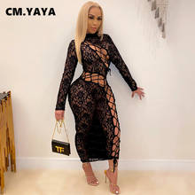 Кружевное прозрачное лоскутное длинное облегающее платье миди CM.YAYA со шнуровкой для женщин, сексуальные Клубные вечерние платья-карандаш макси, платья 2024 - купить недорого