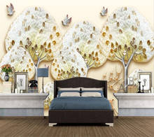 beibehang Custom wallpaper 3d new Chinese embossed forest big tree sika deer TV background  living room fashion home decoration 2024 - buy cheap