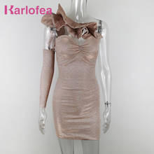 Karlofea-Vestido corto femenino de fiesta, elegante, color champán, brillante, ceñido al cuerpo, con volantes y escote en forma de corazón 2024 - compra barato
