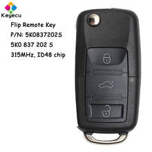 KEYECU Upgraded Flip Remote Key With 3 button 315MHz ID48 Chip - FOB for Volkswagen ZV Radio USA Golf Scirocco Beetle 5K0837202S 2024 - buy cheap