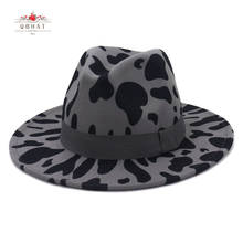 QBHAT 2021 новая шляпа с широкими полями с принтом коровы фетровая головные уборы для женщин унисекс для мужчин и женщин для вечерние фестиваль модный Джазовый Шапка Панама Стиль оптовая продажа 2024 - купить недорого
