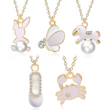 Fashion DIY Cartoon Enamel Animal Necklace Women Kawaii Pearl Crystal Rabbit Bee Horseshoe Crab Pendant Fashion Necklace Jewelry 2024 - buy cheap