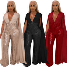 Sexy Sequined Backless Jumpsuit Women Long Sleeve Fashion On Pieces Suit Deep V Neck Evening Party Night Club Wear Costume 2021 2024 - buy cheap